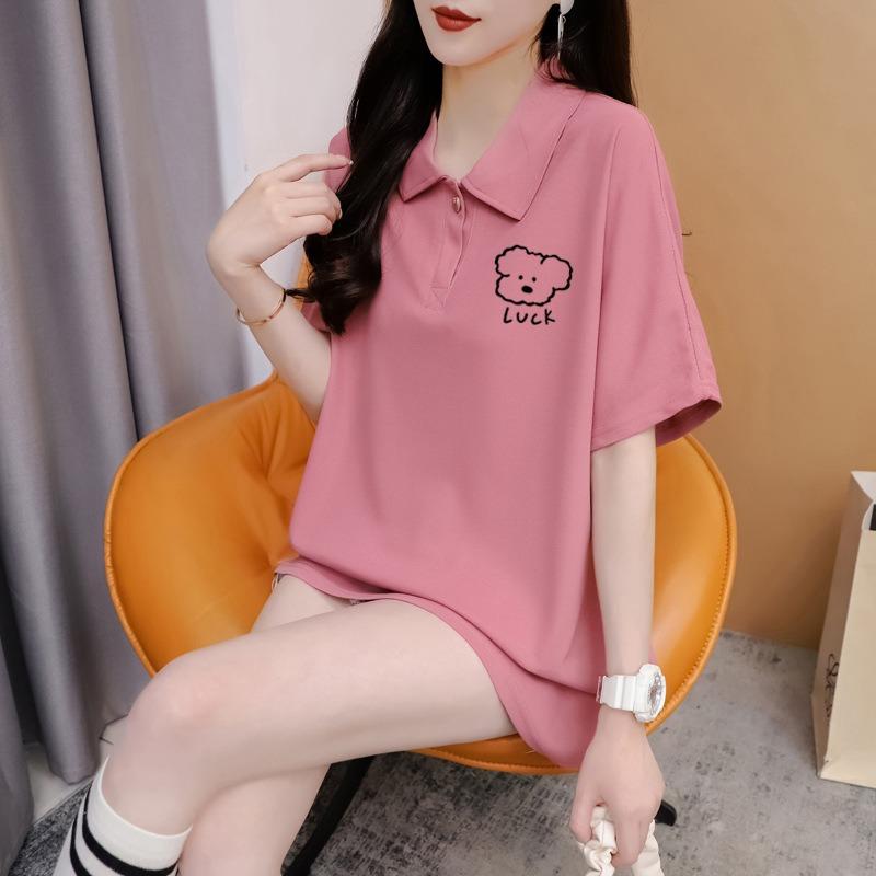 Plus Size Women's Polo Lapel Short Sleeved Loose Top