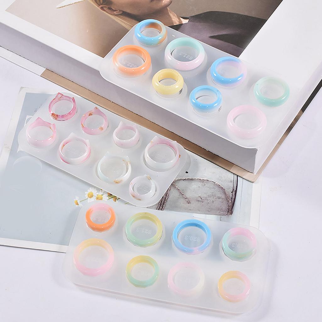Resin Ring Molds Silicone Ring Molds Assorted Sizes Ring Casting Mold Cat Ears/Circle Jewelry Molds for Pendant Earrings