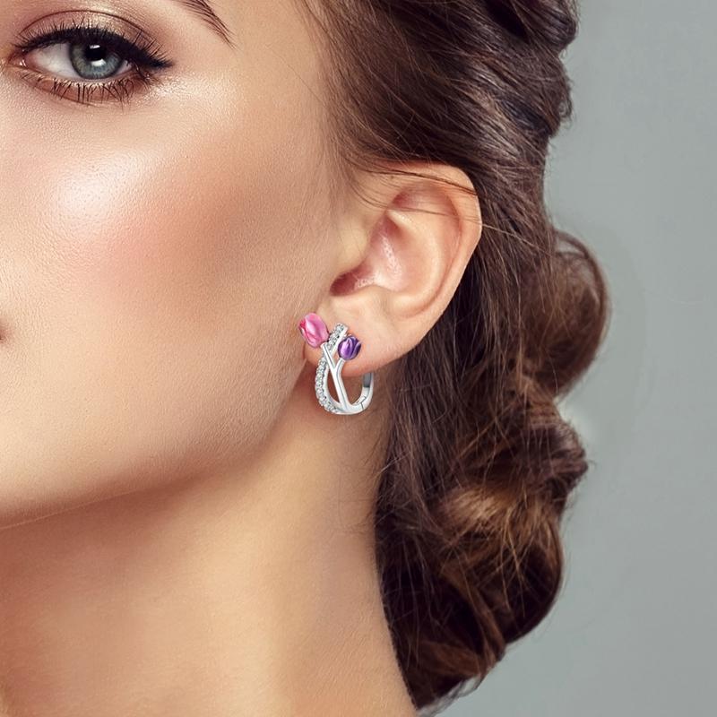 New 925 Silver Hoops Earrings Colorful Flower Butterfly Bee Drop Earring For Women Birthday Party Fashion Jewelry Gifts