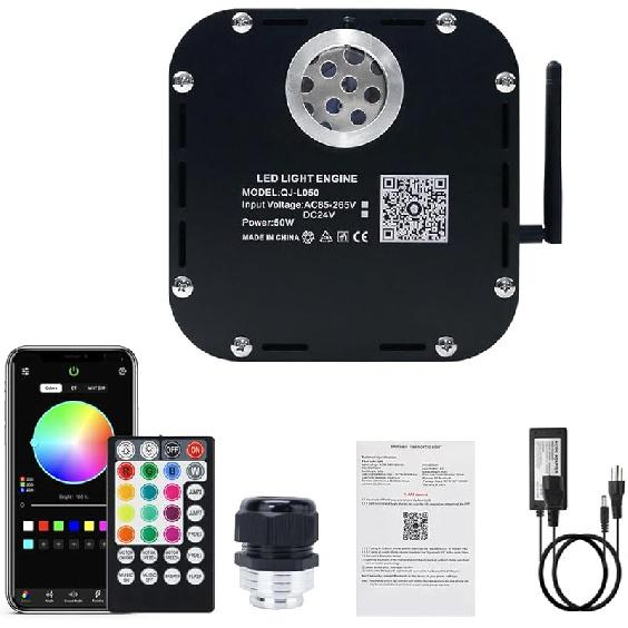 AKEPO 10W Twinkle Fiber Optic Light Engine Light Source, APP Control + Music Activated + 28-Key Remote Control for Car Stars Headliner and Home Star