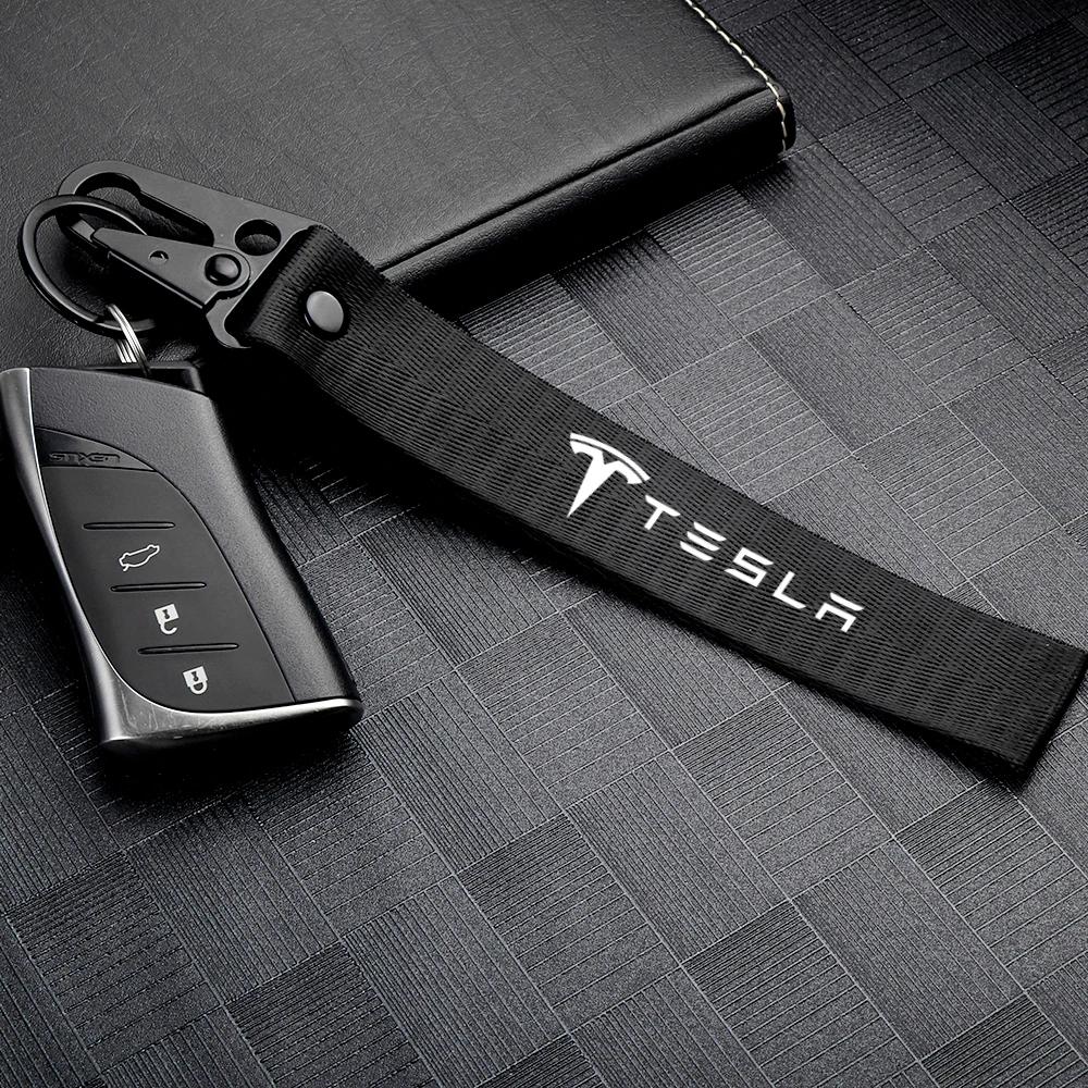 Bilklistermärke Tesla 4 st Bilhjul Däckventilhatt Nylon Nyckelring Snöre Nyckelringar För Tesla WYE Invader Juguete Modell 3 Y S X Spa