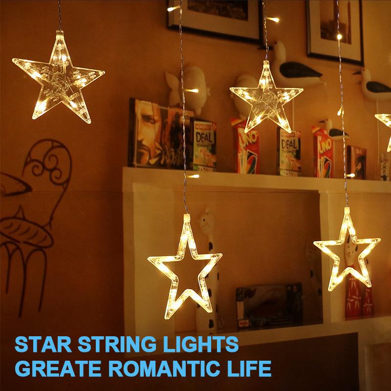 LED Star Light String Christmas Lights Festival Lights Neon Colored Lights String Five Pointed Star Curtain Lamp Room Ins Decorative Lamp