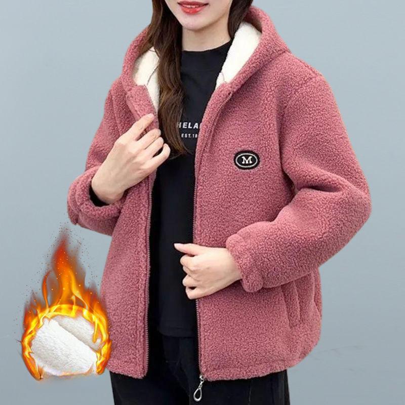 

Осень и Зима Женская Плюшевая Утепленная Куртка из Овечьей Шерсти Теплая Хлопковая Куртка для Мамы Повседневная Хлопковая Куртка с Капюшоном M