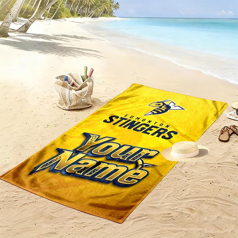 Name Custom Edmonton Stingers Print Beach Towel, Large Soft Quick Dry Towel for Beach Camping Swimming