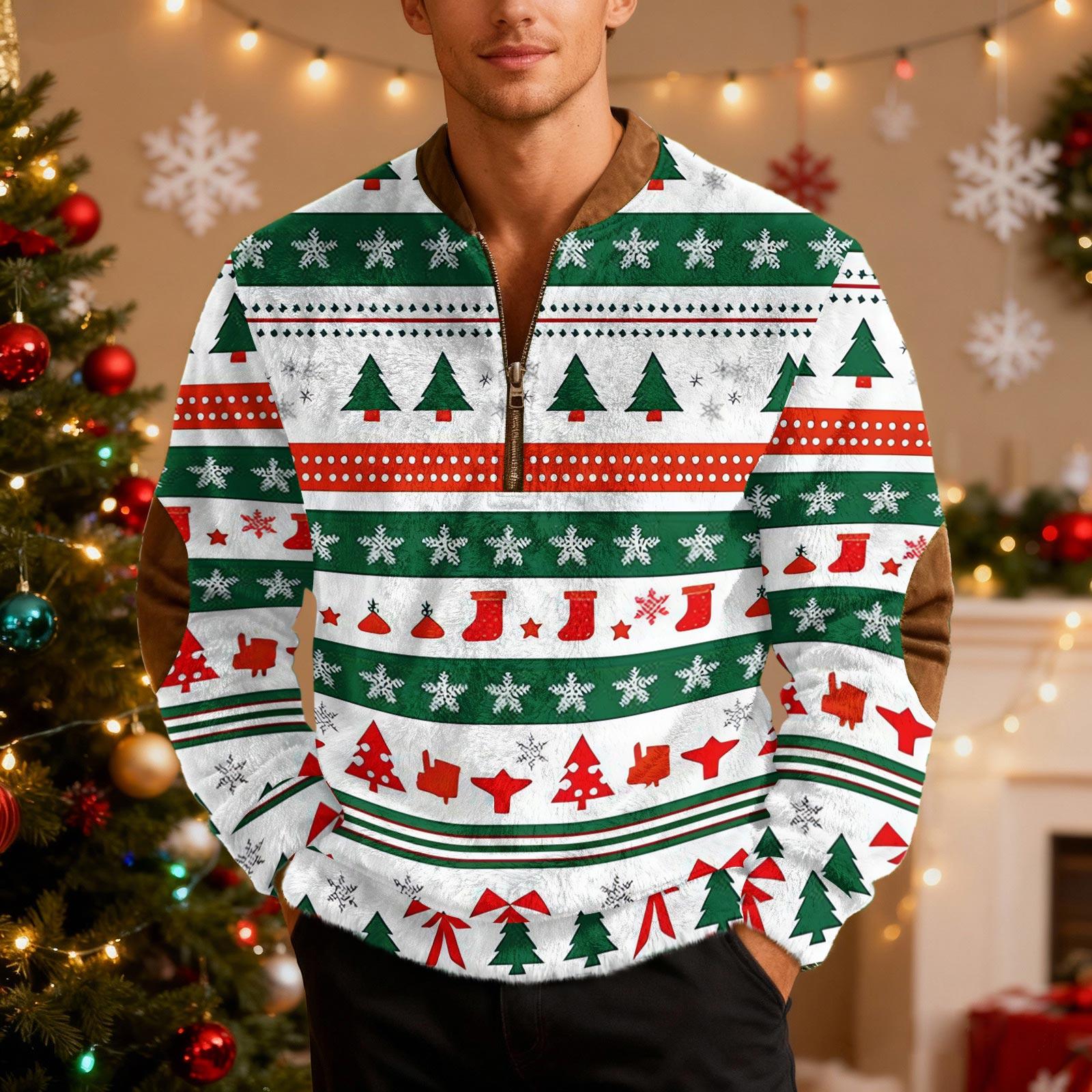 

Чоловічі різдвяні світшоти на блискавці, різдвяні пуловери з коміром-стійкою S