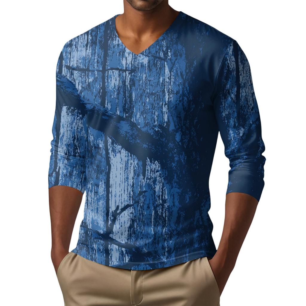 Pánské tričko s dlouhým rukávem s V-výstřihem, ležérní, módní, s potiskem