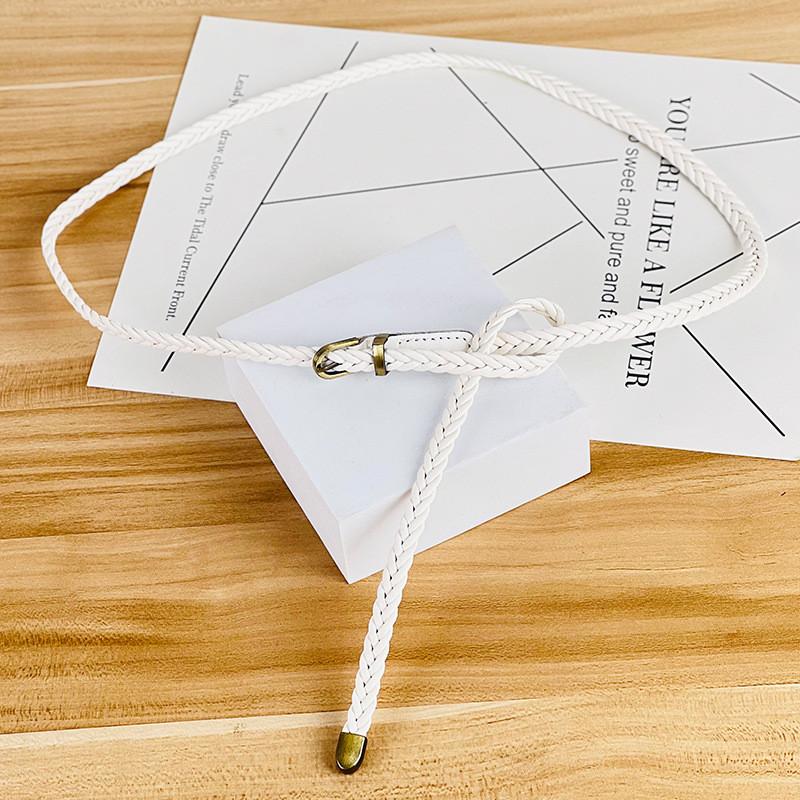 Ladies Non Punched Woven Needle Buckle Slim Belt Dress Accessories Summer Retro