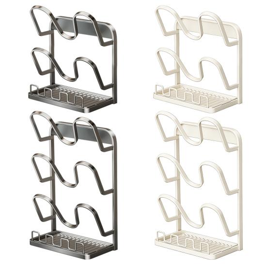 Pot Lid Storage Rack Pot Lid Holder with Spoon Rest While Cooking Carbon Steel Pan Lid Organizer with Removable Drip Tray for Kitchen Cabinets