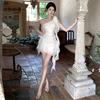 Europe, America, South East Asia wholesale women's temperament lady slant shoulder ruffle edge thin dress tide