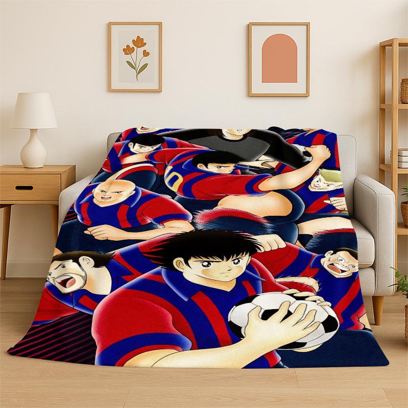 Retro Captain Tsubasa Soccer Cartoon Flannel Blanket Soft Warm Throw Blanket for Bedroom Living Room Bed Travel Picnic Gift