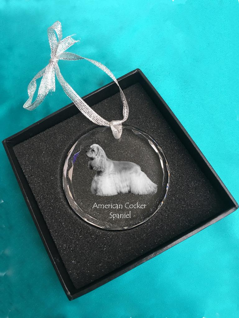 American Cocker Spaniel, Merry Cocker - Crystal Bauble with a Photo, Dog Photo In Crystal, Personalized Christmas Tree Ornament by Art-Dog Brand