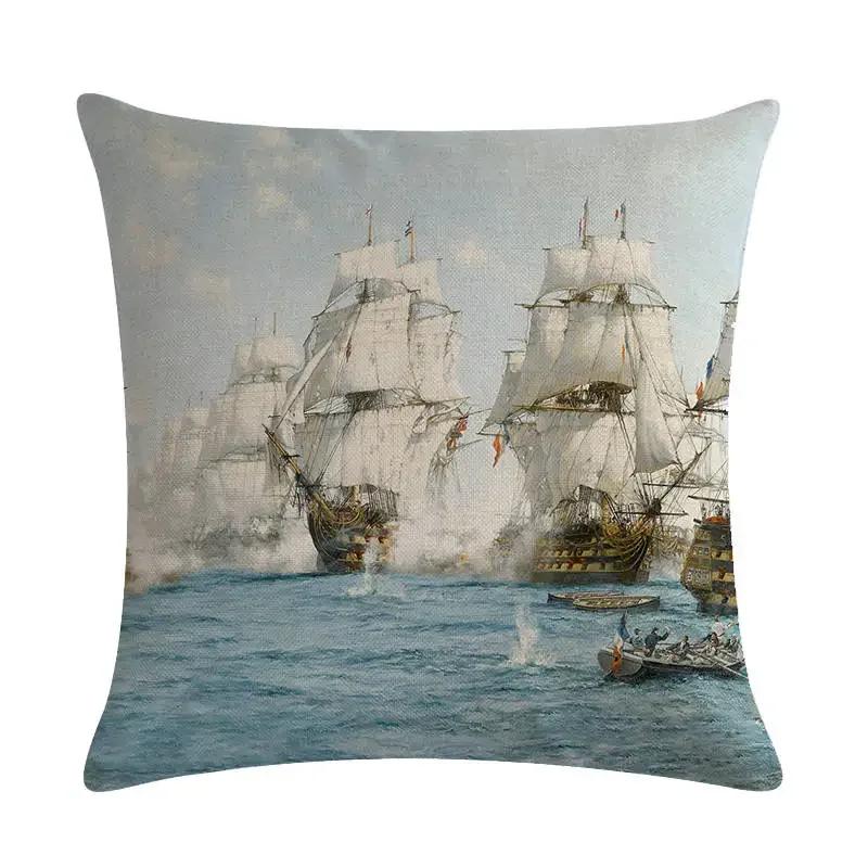 Home Decor Sailing Ships: Vintage Maritime Pillow Covers Pattern Cushion Cover Suitable For Sofa Bedroom Car Pillow Cover