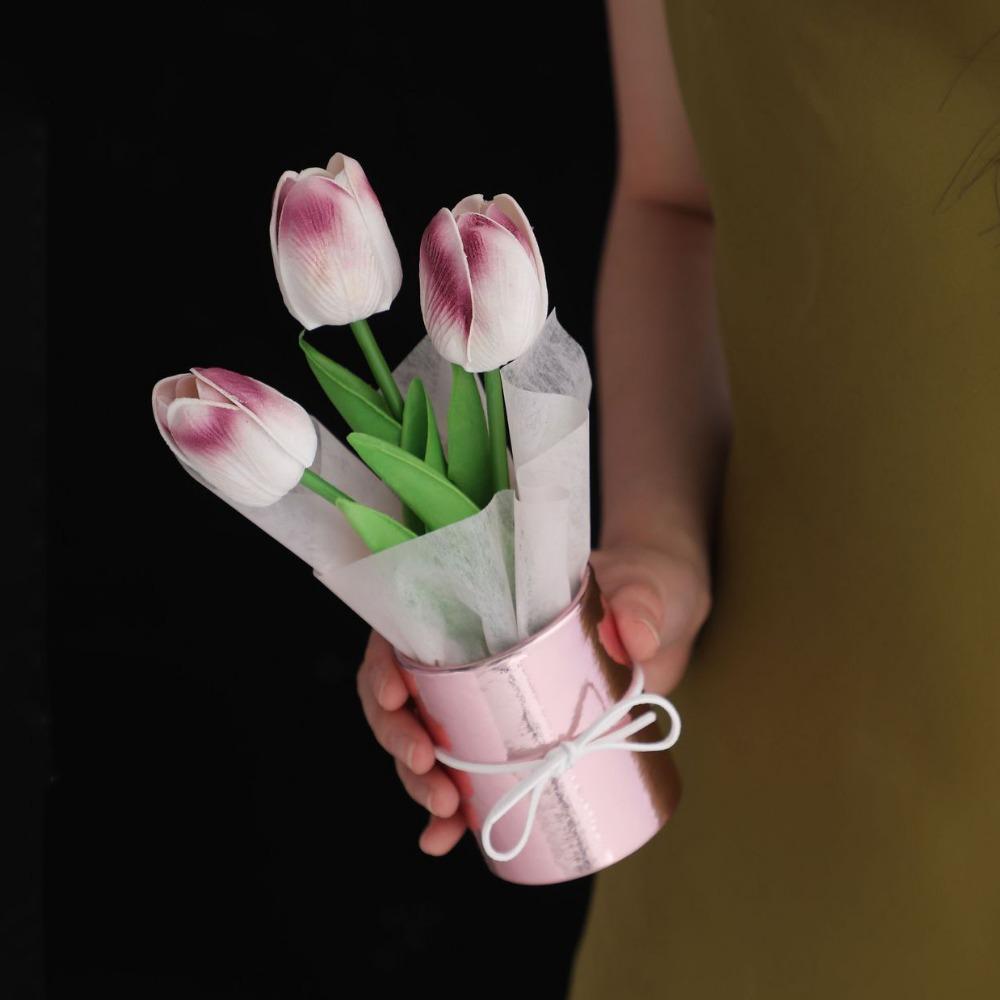 Simulation Artificial Tulip Bouquet Realistic Fake Flower Bunch Tulip Bucket Bouquet  Dining Table