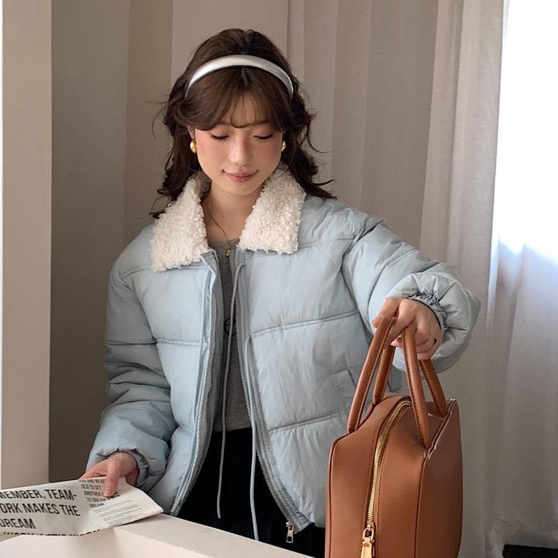 

Winter lamb wool cotton-padded clothes women s thickened versatile down cotton-padded clothes lace-up student padded jacket XL небо синє кольору