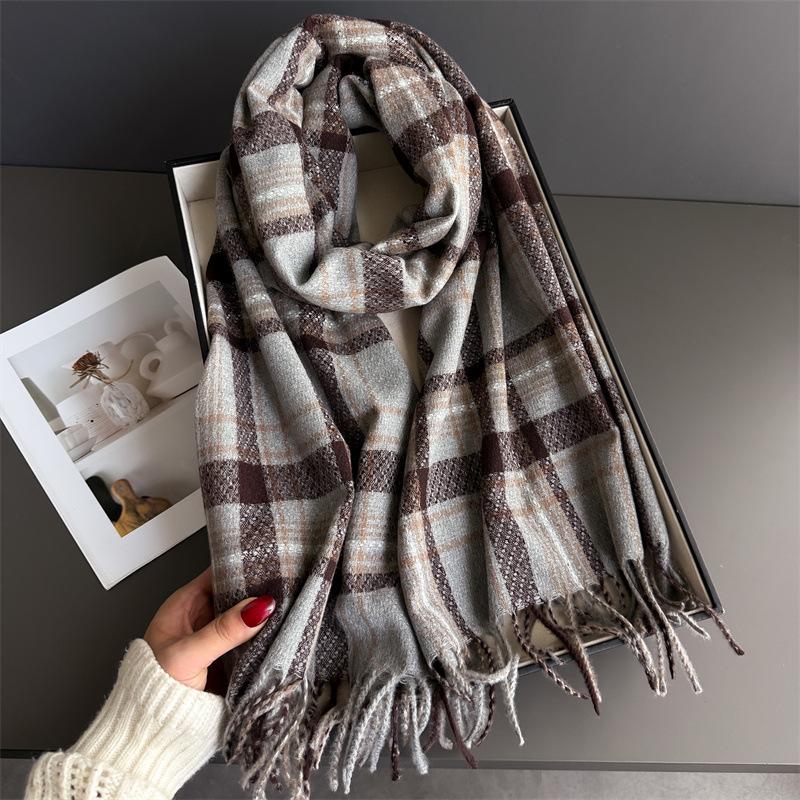Fashion Korea Styles Luxury Stripe Winter Women Scarf Imitation Cashmere Thick Warm Pashmina Shawl Wraps Tassel Echarpe