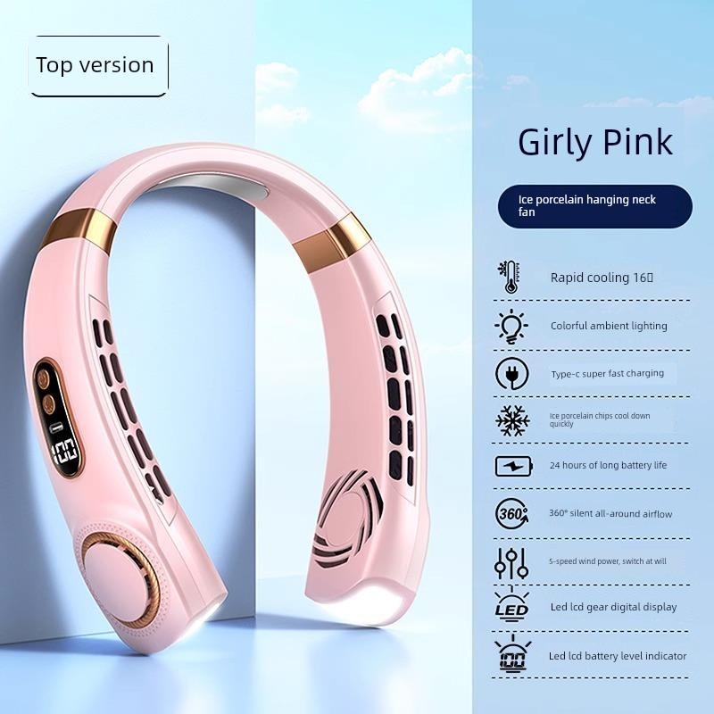 2026 New Model Neck-Hanging Fan, Portable Cooling Device, Small Personal Cooling Gadget, Neck-Hanging with Ultra-Long Battery Life, Ice Ceramic