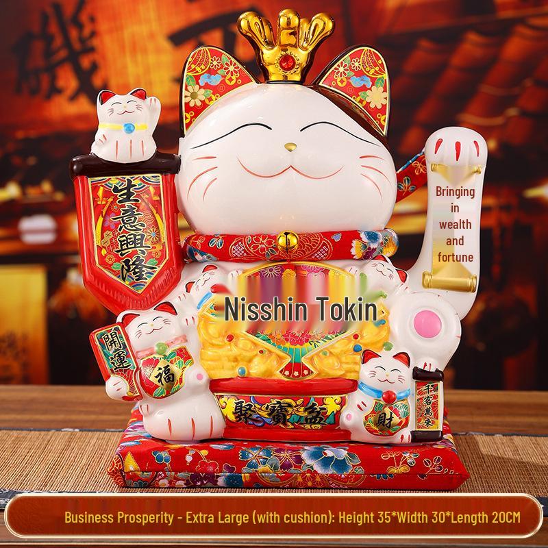 Automatic Waving Ceramic Lucky Cat Figurine - Perfect for Housewarming, Cash Register, or Living Room Decor