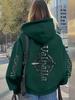 Nordic Myth Retro Dark Trend Men Sports Hoodie, Vertical Gothic Text Sword Emblem Double Sleeve Printing, Casual Loose Hip Hop Pullover
