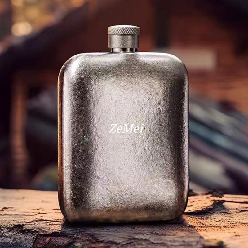 Čistě titanová placatka, Pohár na alkohol vodku pro venkovní nošení s sebou, 6oz placatka na whisky, Kreativní kruhová placatka, Dárek pro muže