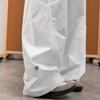 Women Curved Leg Pants High Waist Loose Wide Leg Cargo Pants Rivet Solid Color