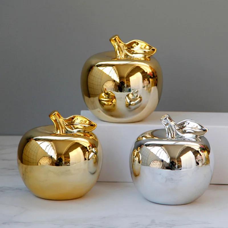 1 Pcs Ceramic Golden Apple Figurines for Interior Europe Fruit Decoration Ornaments Home Office Desktop Decor Accessories