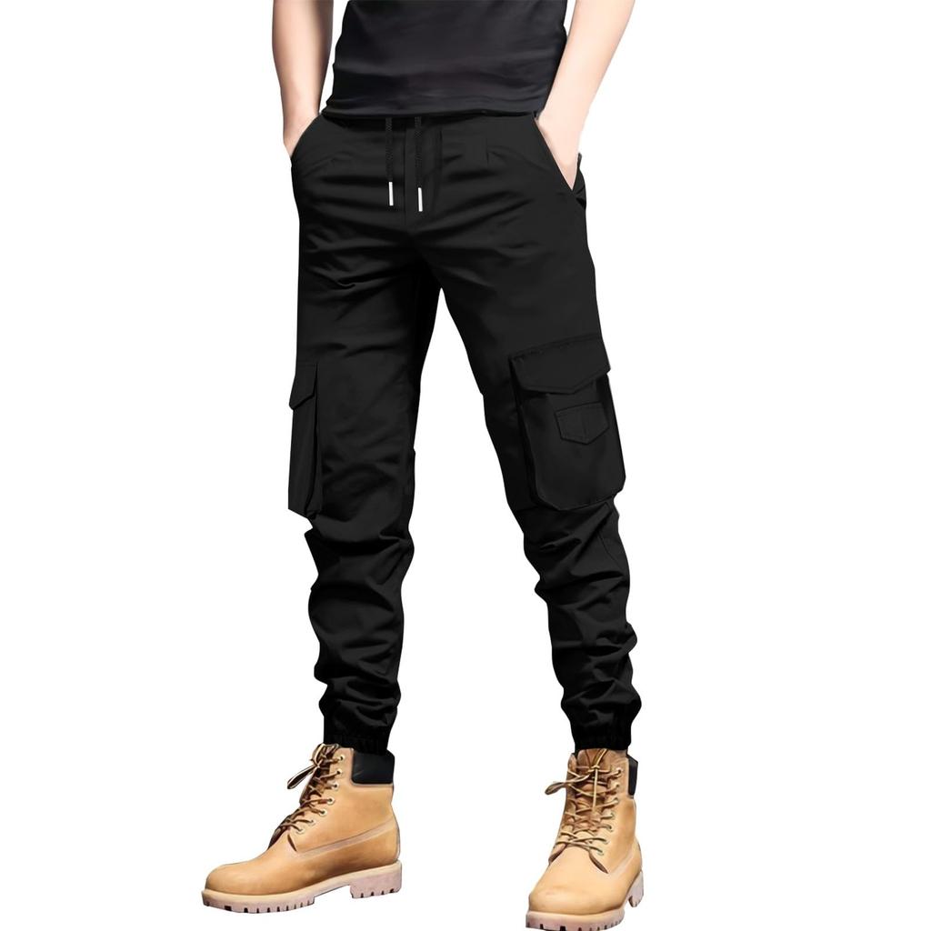 Męskie spodnie cargo slim fit z wieloma kieszeniami, zwężane spodnie casualowe