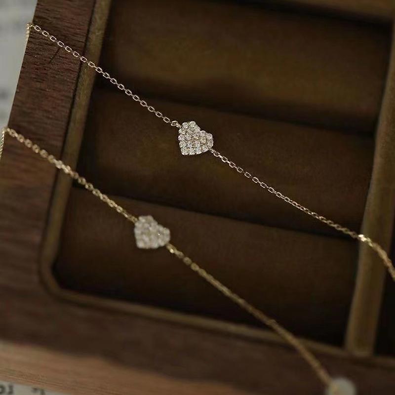 ANENJERY Heart Inlaid Zircon Bracelet For Women Simple Sweet Fashion Luxury Party Jewelry Wholesale