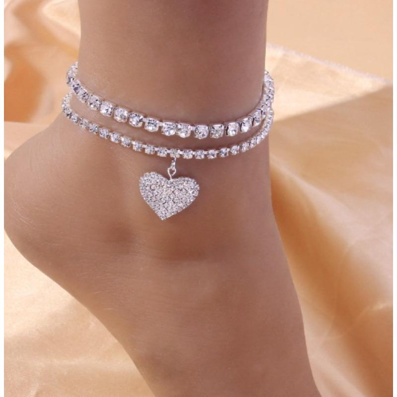

Сексуальный, полный бриллиантов и универсальный, персонализированный браслет со стразами Love, блестящее пляжное украшение для ног, украшение из двух частей белый