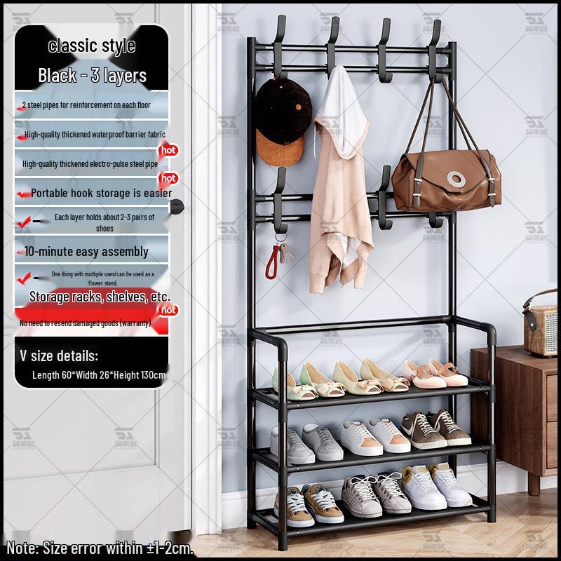 Multi-layer Dustproof Shoe & Hat Rack with Integrated Coat Rack for Indoor Use