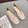 Single shoes summer and autumn square head comfortable versatile apricot light mouth one-pedal single shoes