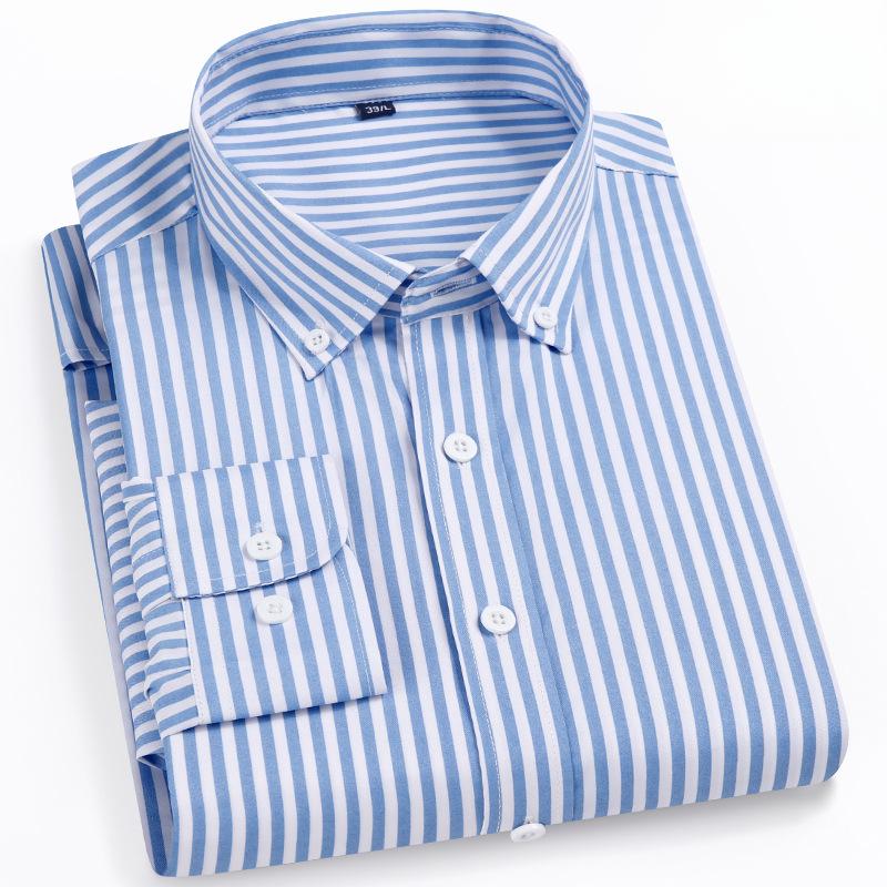 Elastisches Langarmhemd Herren Gestreiftes Slim Fit Hemd Business Casual Bügelfrei Bequem Herrenbekleidung Hemden Herren