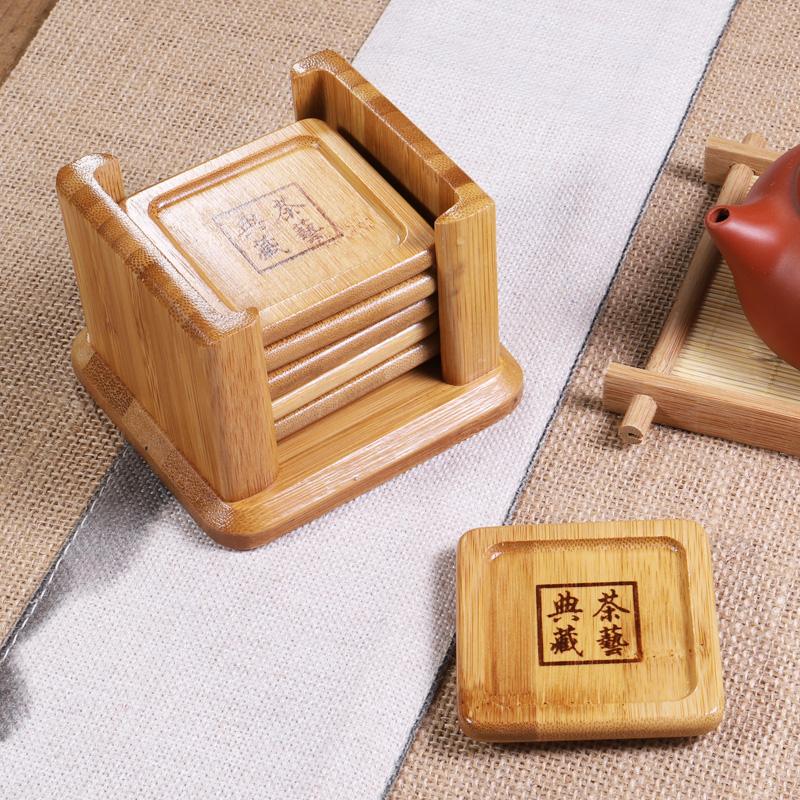 Bamboo Round Coasters Set Tea Cups Heat Insulating Coasters Kung Fu Square Coaster Tea Ceremony Accessories