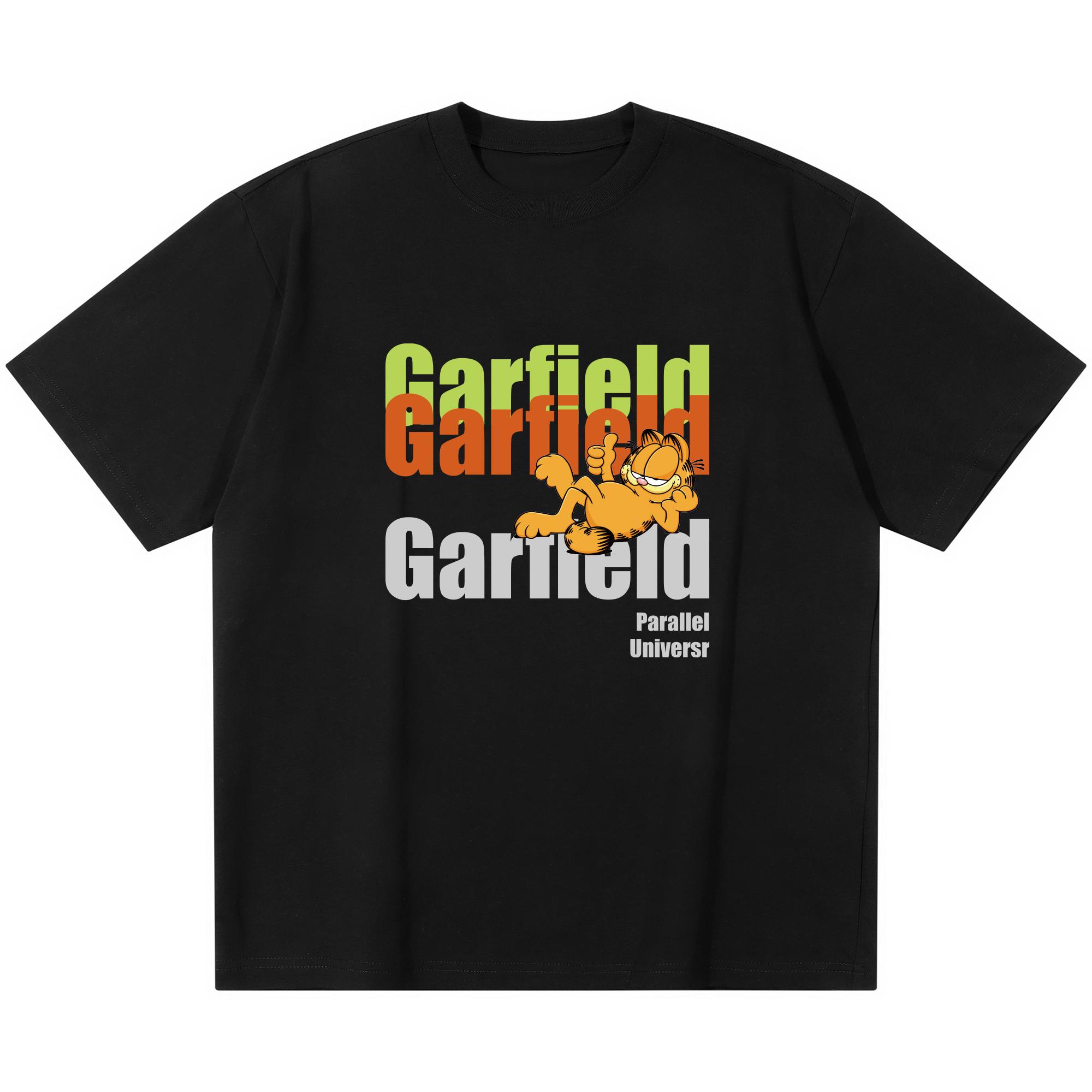 

Garfield Parallel Universe Layered Color Letter Print Short Sleeve T-Shirt, American Streetwear Heavyweight Cotton Loose Fit Oversized Couple Top S