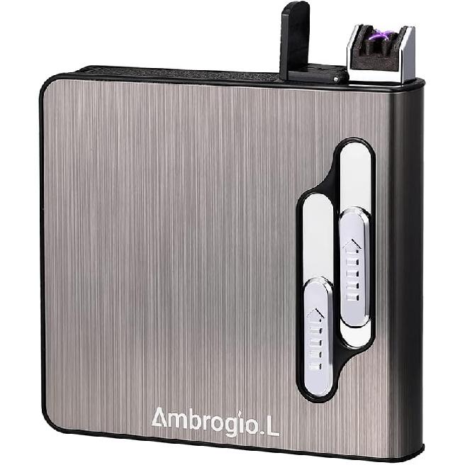 Full Pack 20 Regular Cigarettes Case Box Automatic Ejection Holder with Dual Arc Lighter USB Rechargeable, Flameless, Windproof,Moisture-Proof,Black