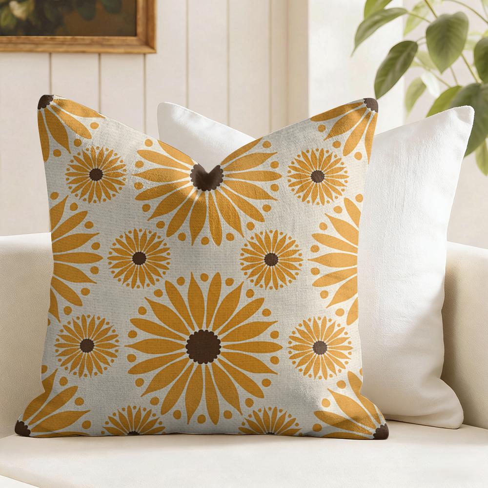 Sunflower Pattern Cushion Cover Natural Linen Pillow Cover Double-Sided Print Cushion Cover For Sofa Home Decor