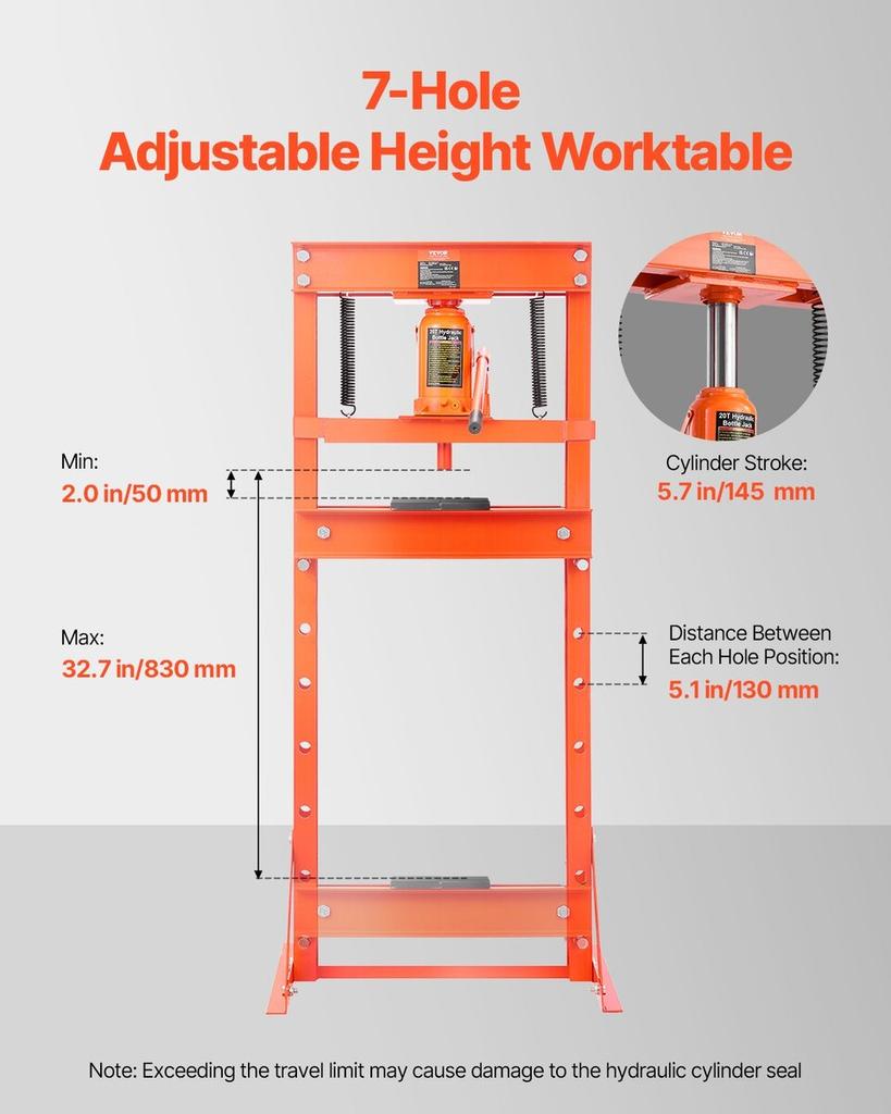 20 T Hydraulic Shop Press Hydraulic Press with Press Plate for Bending
