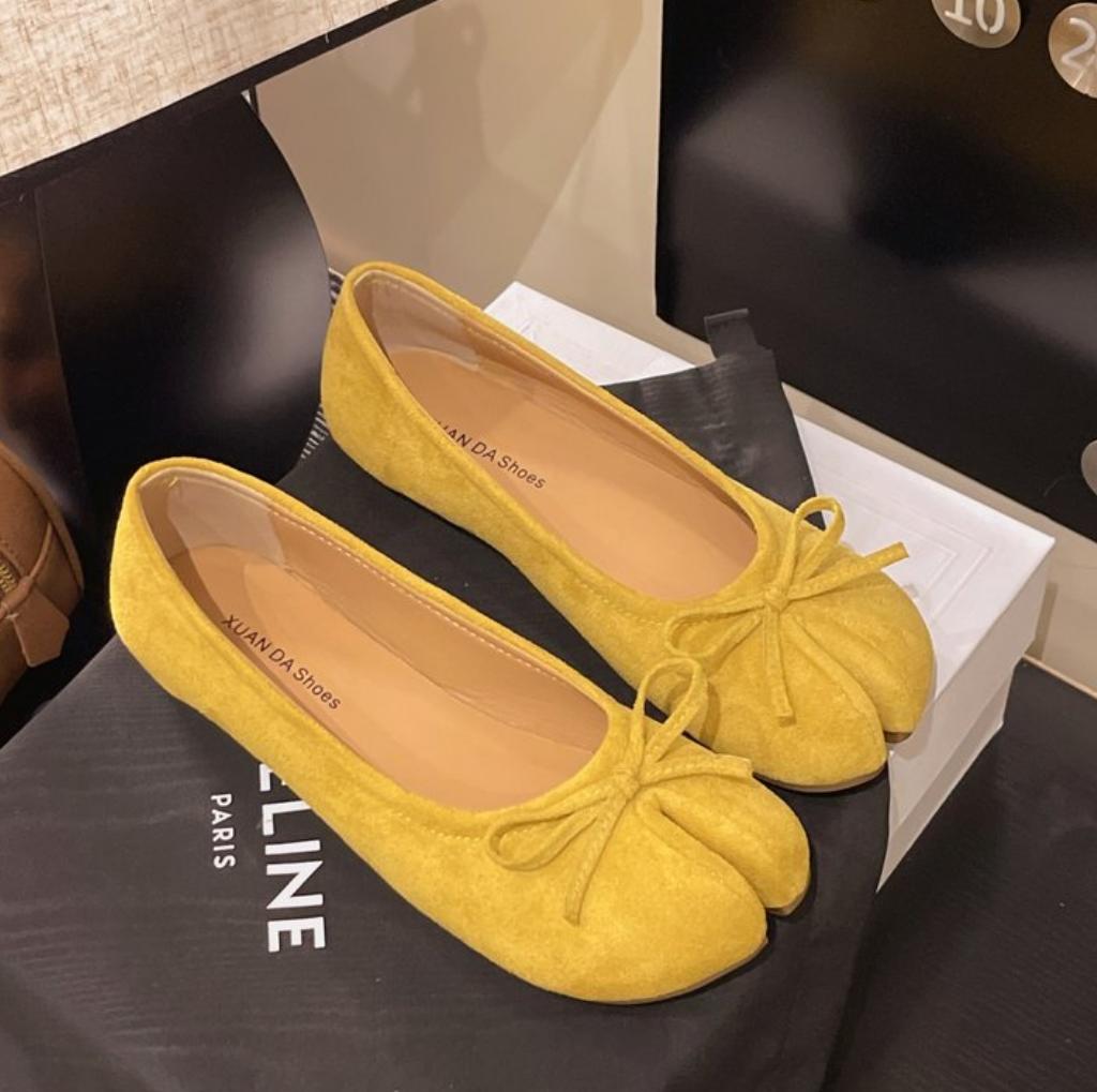 Japanese Trotter Flats Shoes Ladies Bowknot Tabi Ninja Loafers Cozy Split Toe Mary Janes Woman Barefoot Ballet Flats Moccasins