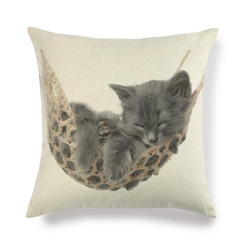 Simple Style Cute Cat Digital Printing Short Plush Pillow Covers Decorative For Car Sofa Office Cushion Cover Home Goods 60X60Cm