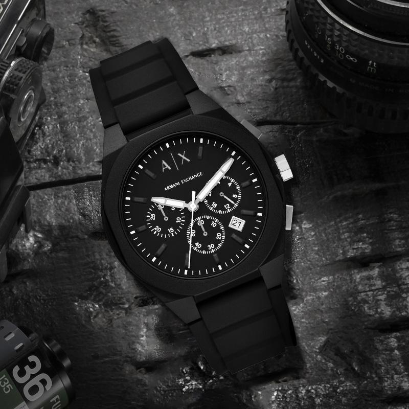 ARMANI EXCHANGEAE Wrist Watch Quartz Movement Silicone Strap 44mm Black Dial Men's Watches AX4161