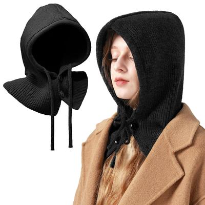 1 pezzo berretto con cappuccio e sciarpa integrata in maglia tinta unita per esterni