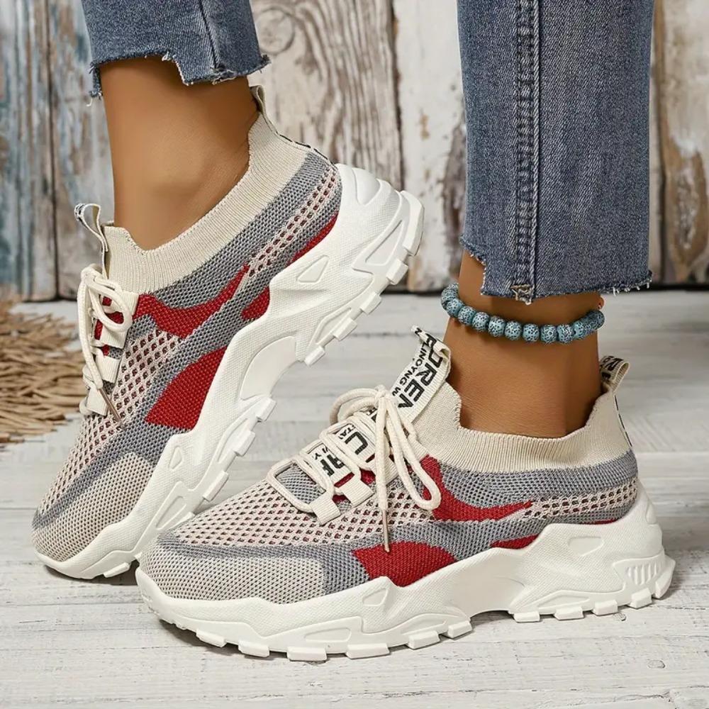 Women's Breathable Woven Sneakers - Lightweight Casual Platform Running Shoes Low-Top Lace-Up Desig Ladies Sneakers