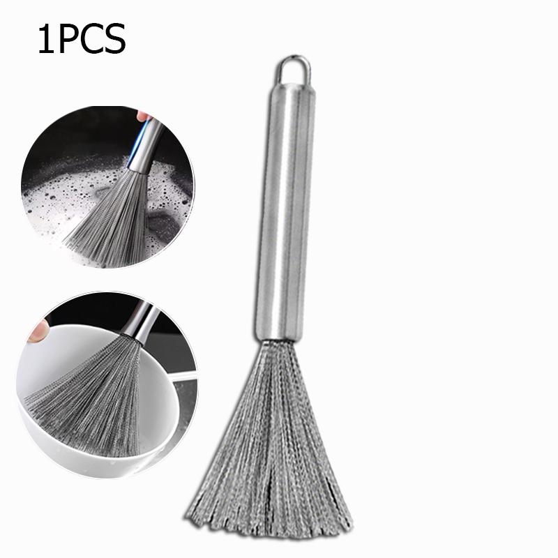 Kitchen Stainless Steel Pot Brush Long-Handled Dishwashing Brush for Kitchen Sink Pans Cleaning Brush Hanging Scrubber Gadget