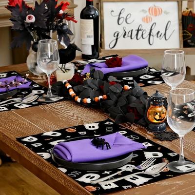 4 PCS Halloween Ghost Pumpkin Meal Mat Insulation Washable Non Slip Table Mat Holiday Kitchen Home Decoration
