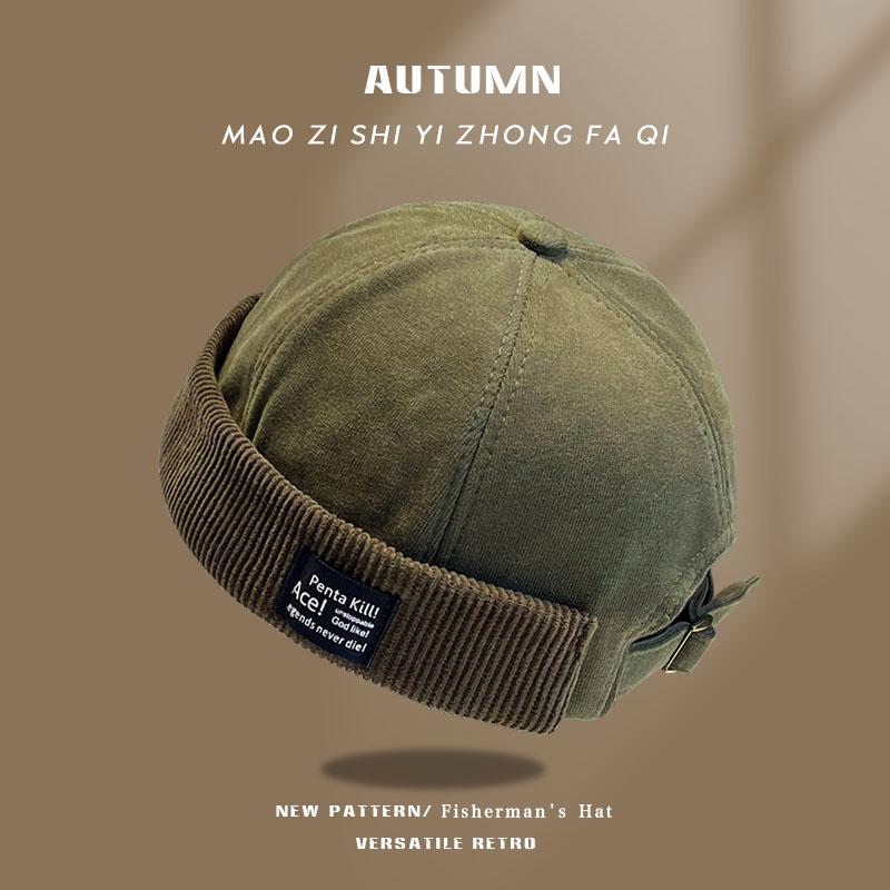 

Y2K Vintage Beanie Hat Without Visor Docker Brimless Hats Retro Dome Corduroy for Men Women Hip Hop Streetwear Winter Autumn Cap 55-58cm армія зелений колір