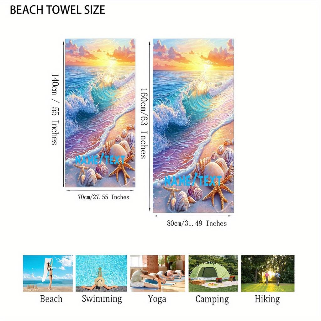 Custom Seashell Beach Towel Personalized Name Starfish Ocean Wave 160x80cm Microfiber Bath Towels All Season Absorbent Blanket