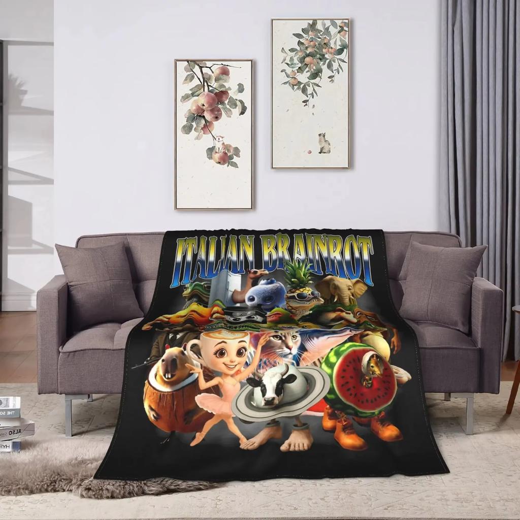 Brainrot Meme Multi Purpose Outdoor Blanket Italian Design Flannel Soft Warm For Camping Travel