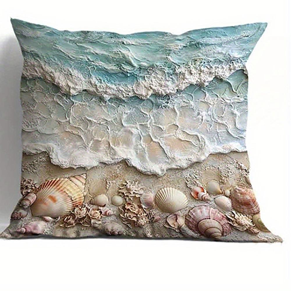 

Beach Wave & Shells Pillow CoverSuitable for sofa car bedroom decorative cushion cover pillow cover 16x16Inch