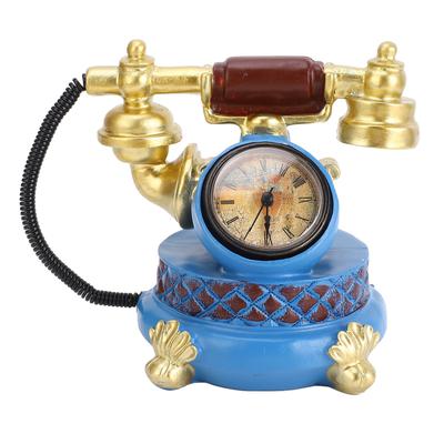 Vintage Telephone Model Resin Elegant Retro Desktop Clock Home Decor for Family Office Kitchen