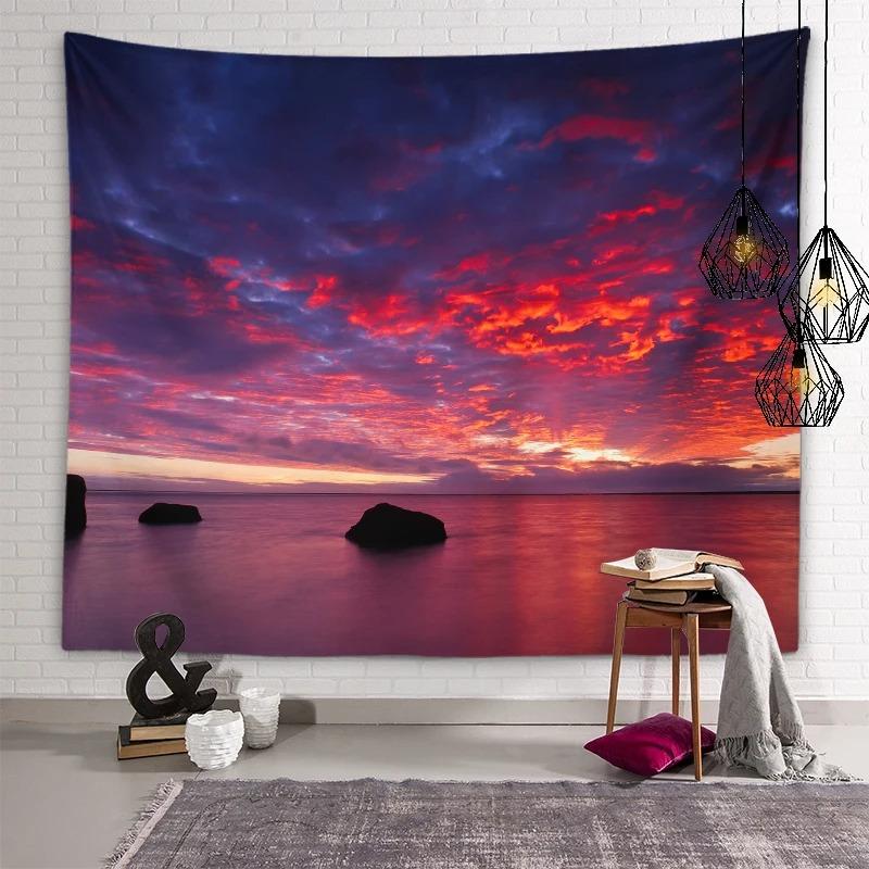 VIKAMA Sunset Landscape Tapestry, American Country Healing Style Bedroom Background Fabric, Wall Decoration Hanging Fabric