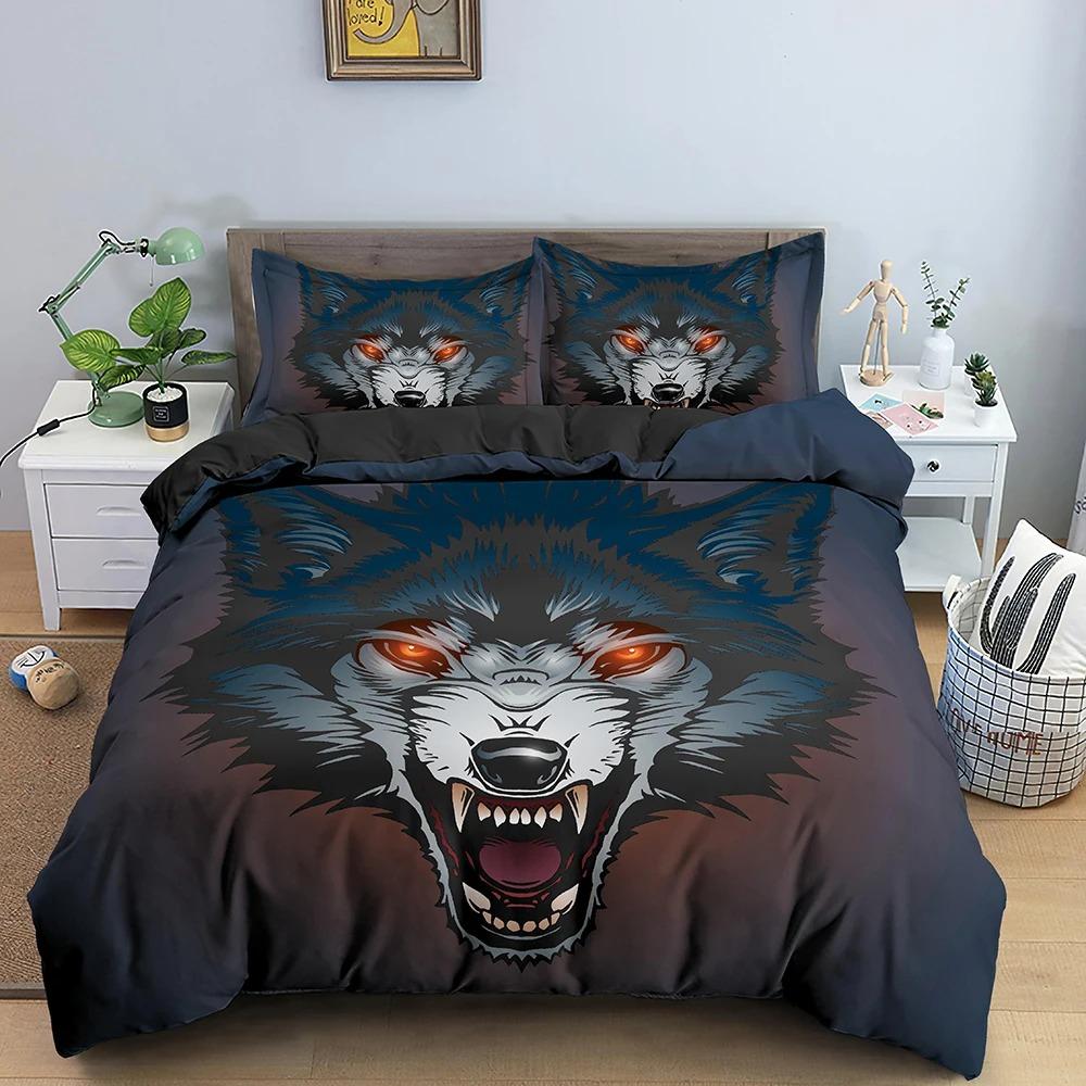 Animal Black Wolf Comfortable Duvet Quilt Cover Pillowcase Bedding Set Children Bedroom Decoration Home Textile